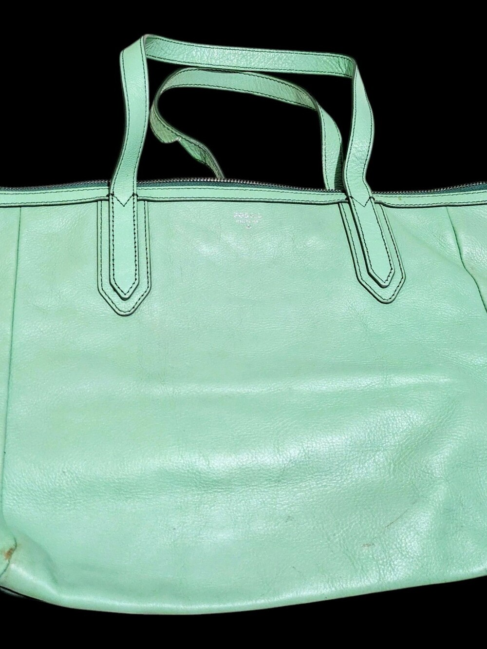 Leather Fossil Mint Green Leather Tote Bag